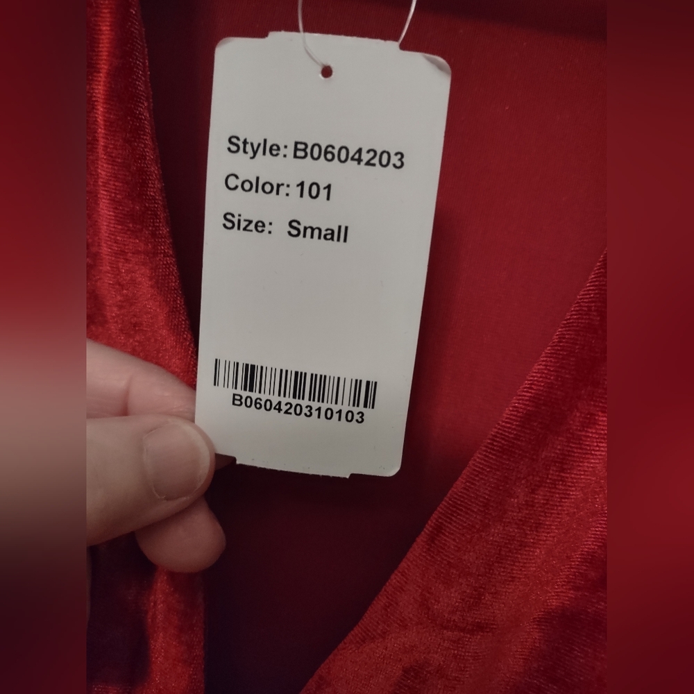 Suzanne Betro Red Crushed Velvet Dress Small Long Sleeved Loop hole buttons NWT - Picture 6 of 10